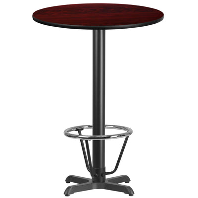 30'' Round Laminate Table Top with 22'' x 22'' Bar Height Table Base and Foot Ring - View 1