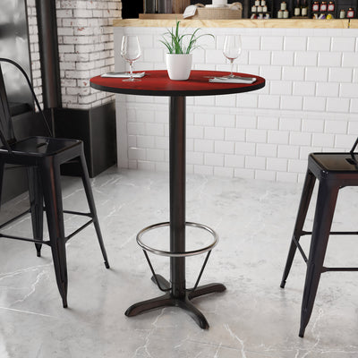 30'' Round Laminate Table Top with 22'' x 22'' Bar Height Table Base and Foot Ring - View 2