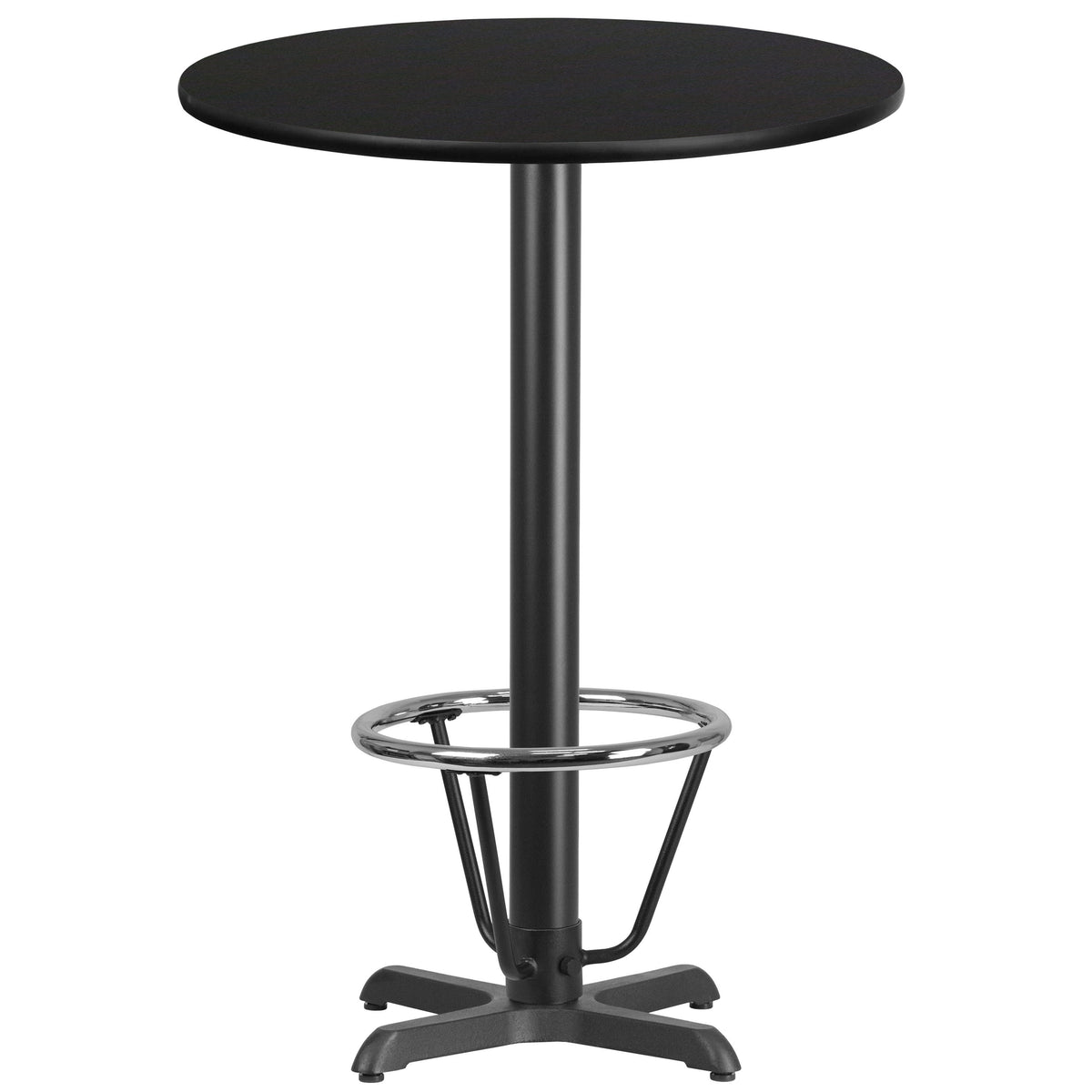 Black |#| 30inch Round Black Laminate Table Top & 22inchx 22inch Bar Height Base with Foot Ring