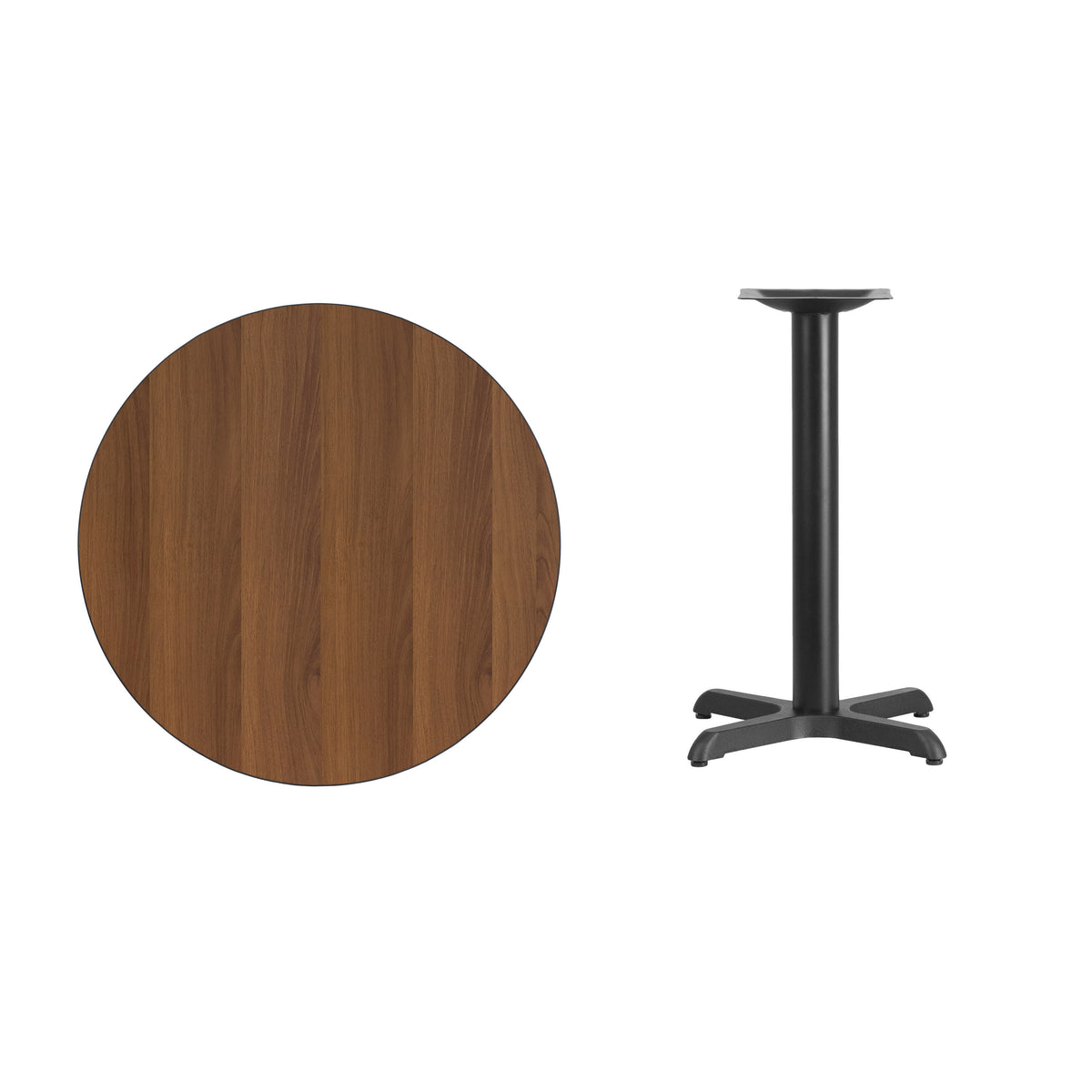 Walnut |#| 30inch Round Walnut Laminate Table Top with 22inch x 22inch Table Height Base