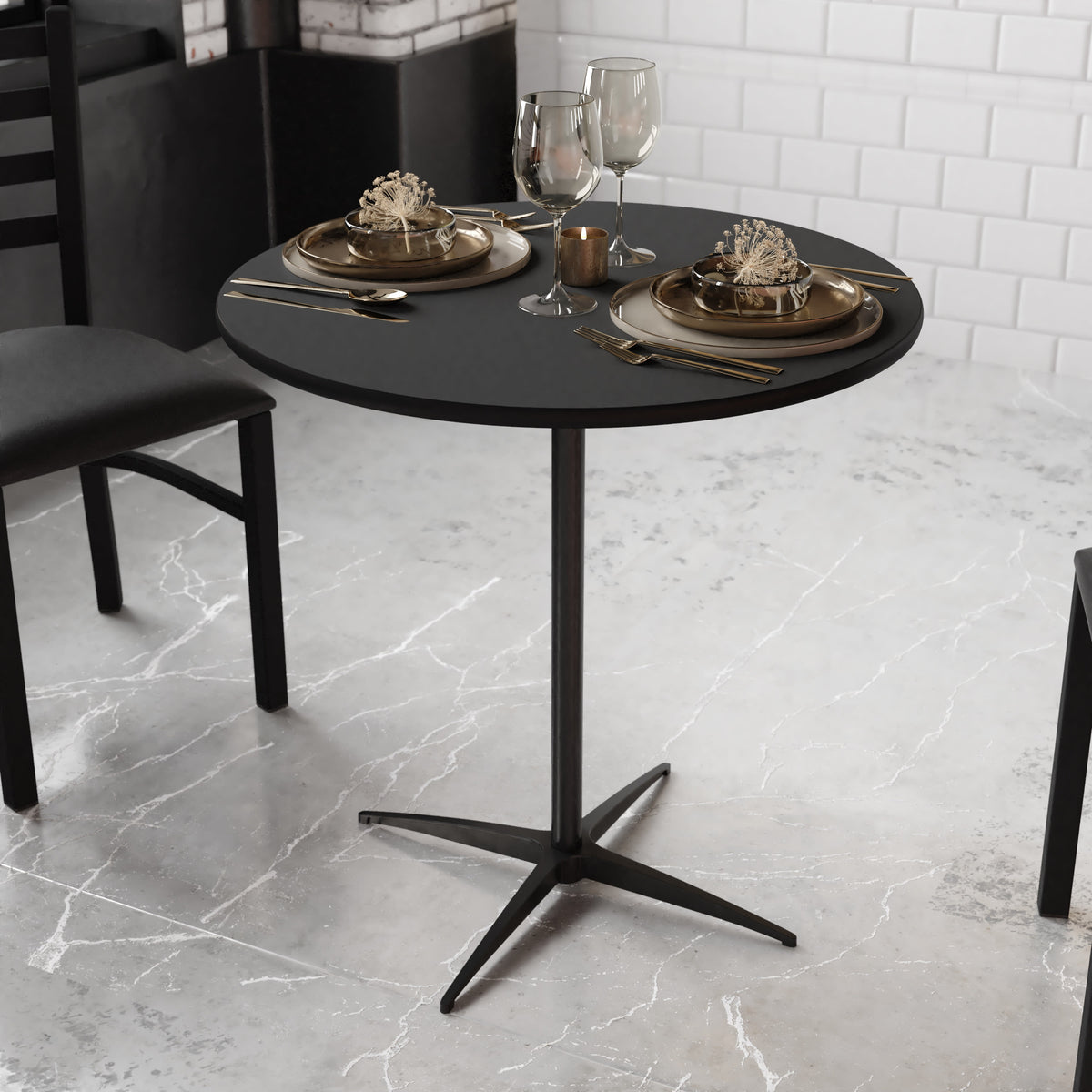 Black |#| 30" Round Wood Cocktail Table with 30" and 42" Columns