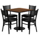 30inch Square Walnut Laminate Table Set with 4 Metal Chairs - Black Vinyl Seat