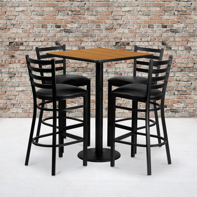 30'' Square Laminate Table Set with 4 Ladder Back Metal Barstools