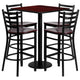 Mahogany Top/Mahogany Wood Seat |#| 30inch Square Mahogany Laminate Table Set w/4 Metal Barstools - Mahogany Wood Seat