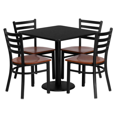 30'' Square Laminate Table Set with 4 Ladder Back Metal Chairs