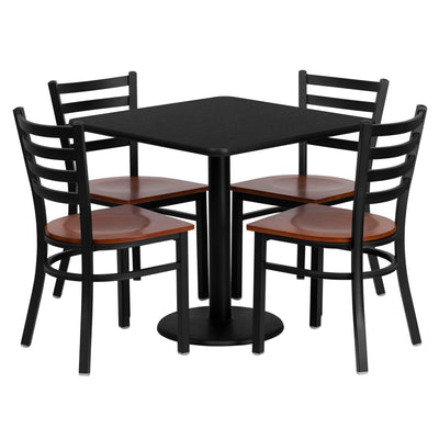 30'' Square Laminate Table Set with 4 Ladder Back Metal Chairs - View 1