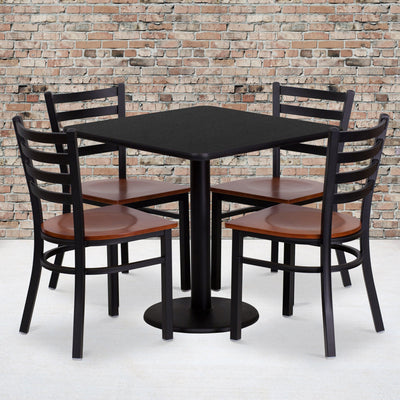 30'' Square Laminate Table Set with 4 Ladder Back Metal Chairs - View 2