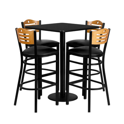 30'' Square Laminate Table Set with 4 Wood Slat Back Metal Barstools - View 1