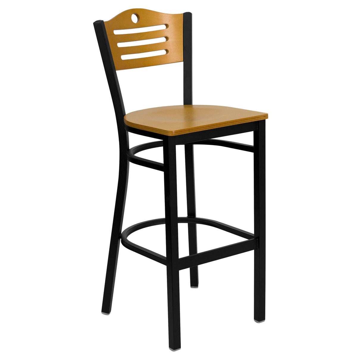 30inch Square Black Laminate Table Set with 4 Metal Barstools - Black Vinyl Seat