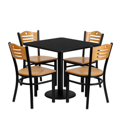 30'' Square Laminate Table Set with 4 Wood Slat Back Metal Chairs