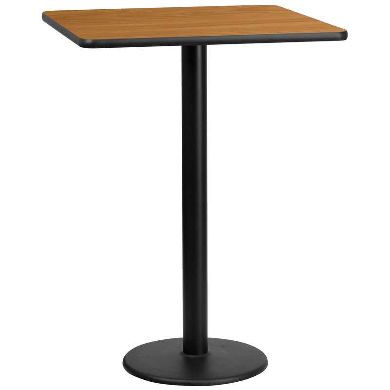 Natural |#| 30inch Square Natural Laminate Table Top with 18inch Round Bar Height Table Base