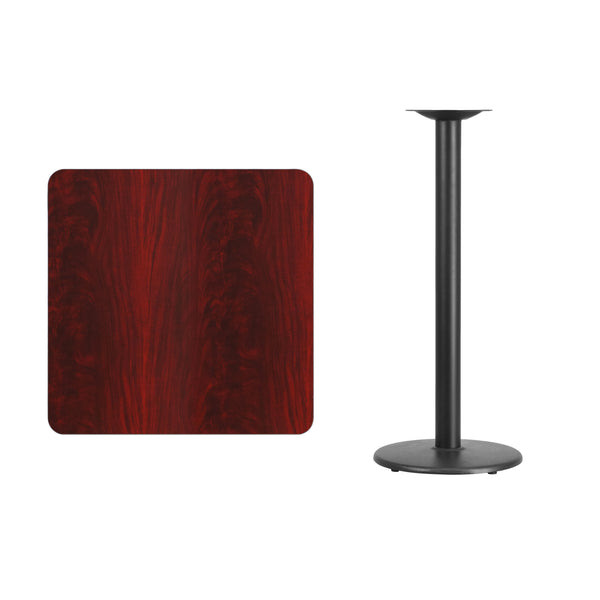 Walnut |#| 30inch Square Walnut Laminate Table Top with 18inch Round Bar Height Table Base