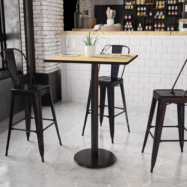 Natural |#| 30inch Square Natural Laminate Table Top with 18inch Round Bar Height Table Base