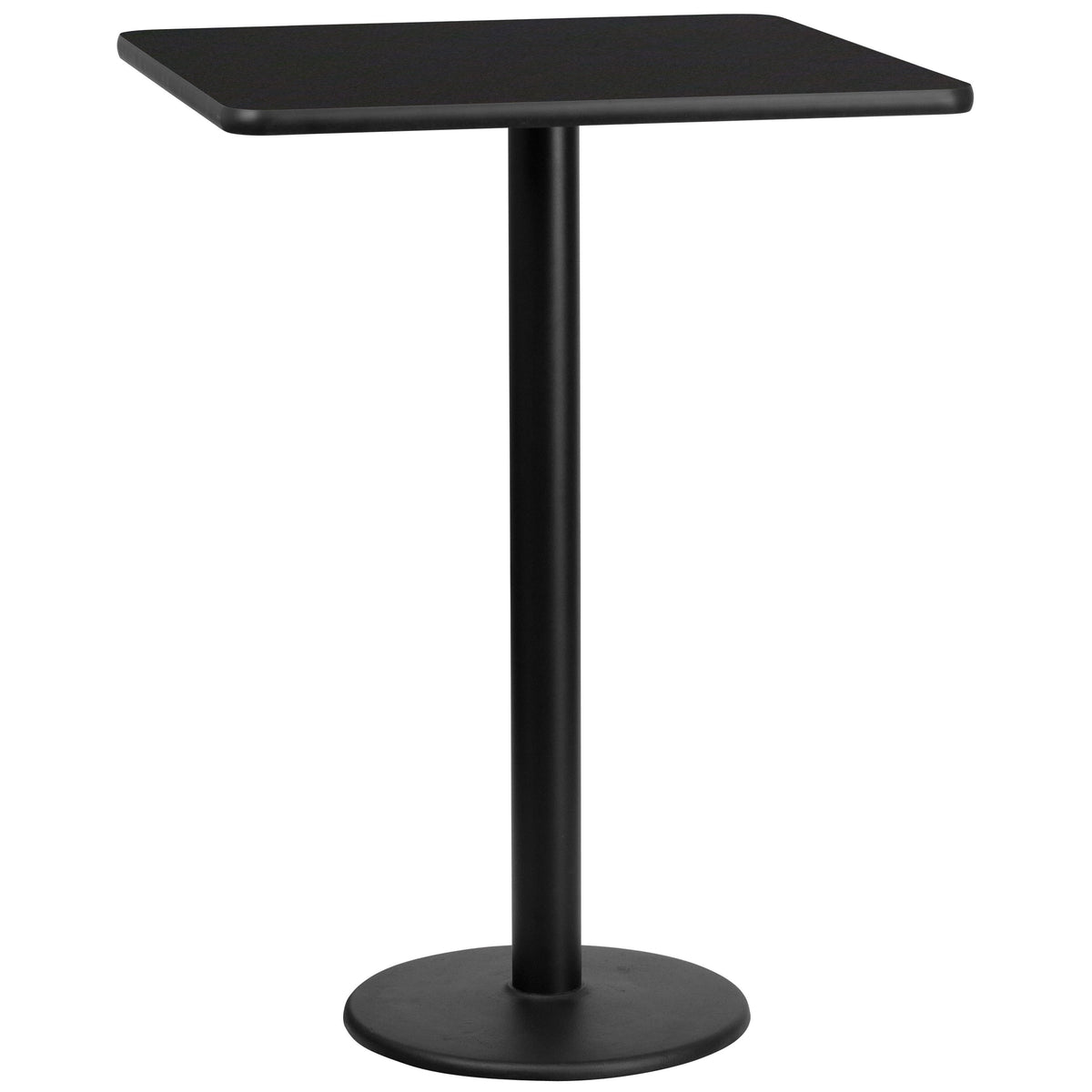 Black |#| 30inch Square Black Laminate Table Top with 18inch Round Bar Height Table Base