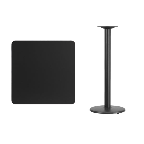 Mahogany |#| 30inch Square Mahogany Laminate Table Top with 18inch Round Bar Height Table Base