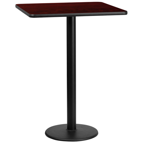 Mahogany |#| 30inch Square Mahogany Laminate Table Top with 18inch Round Bar Height Table Base