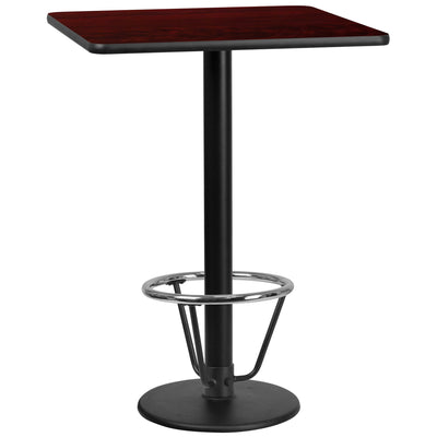 30'' Square Laminate Table Top with 18'' Round Bar Height Table Base and Foot Ring