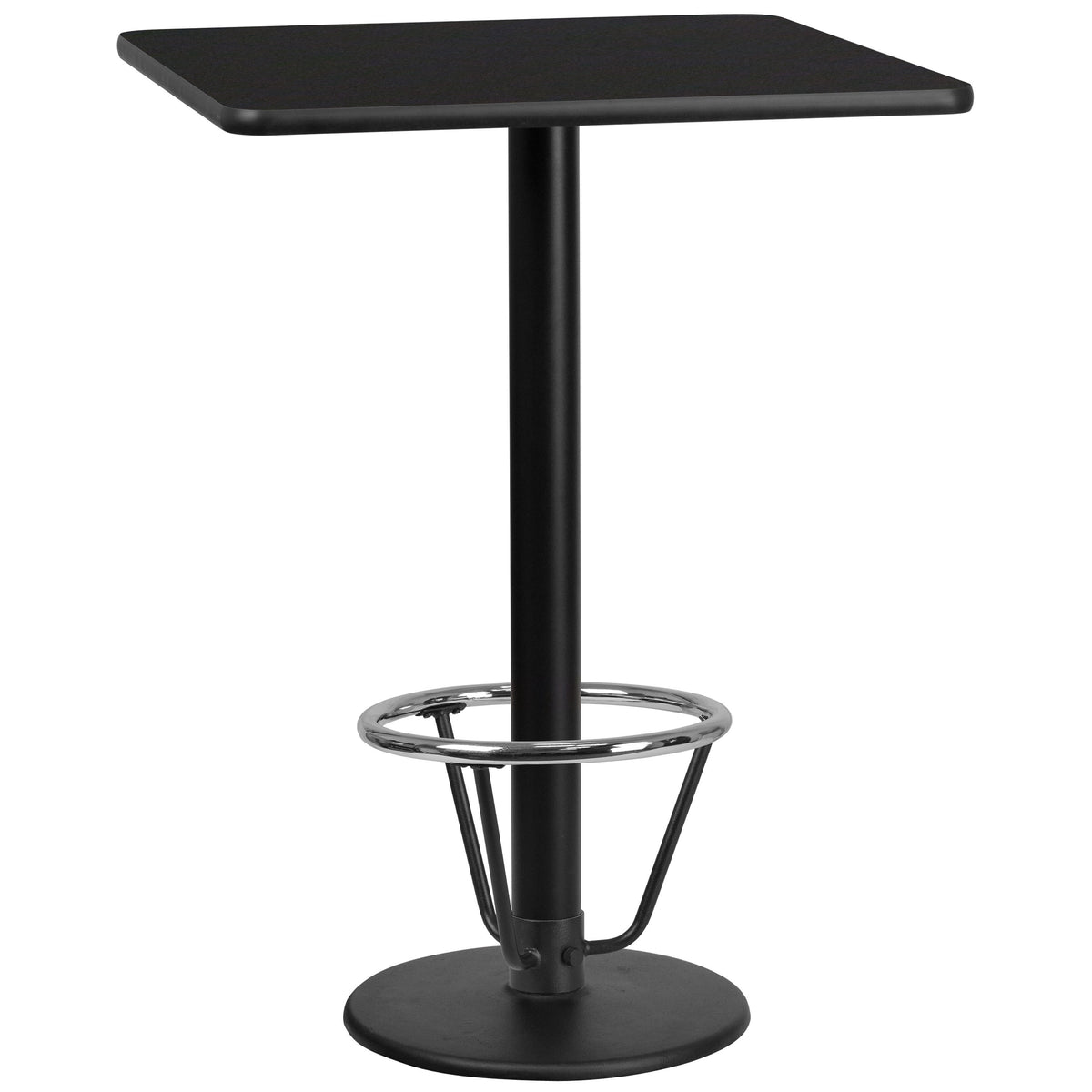 Black |#| 30inch Square Black Laminate Table Top with 18inch Round Bar Height Table Base