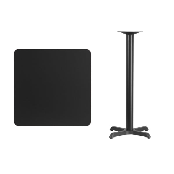 Black |#| 30inch Square Black Laminate Table Top with 22inch x 22inch Bar Height Table Base