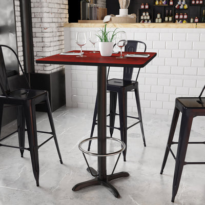 30'' Square Laminate Table Top with 22'' x 22'' Bar Height Table Base and Foot Ring - View 2