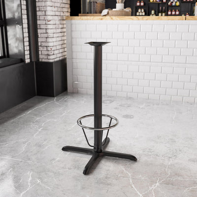 30'' x 30'' Restaurant Table X-Base with 3'' Dia. Bar Height Column and Foot Ring