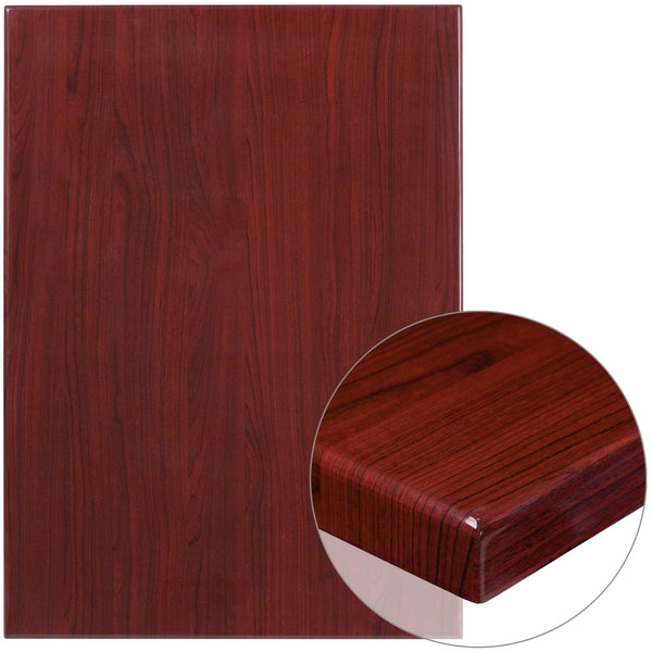 Mahogany |#| 30inch x 42inch Rectangular High-Gloss Mahogany Resin Table Top with 2inch Thick Edge