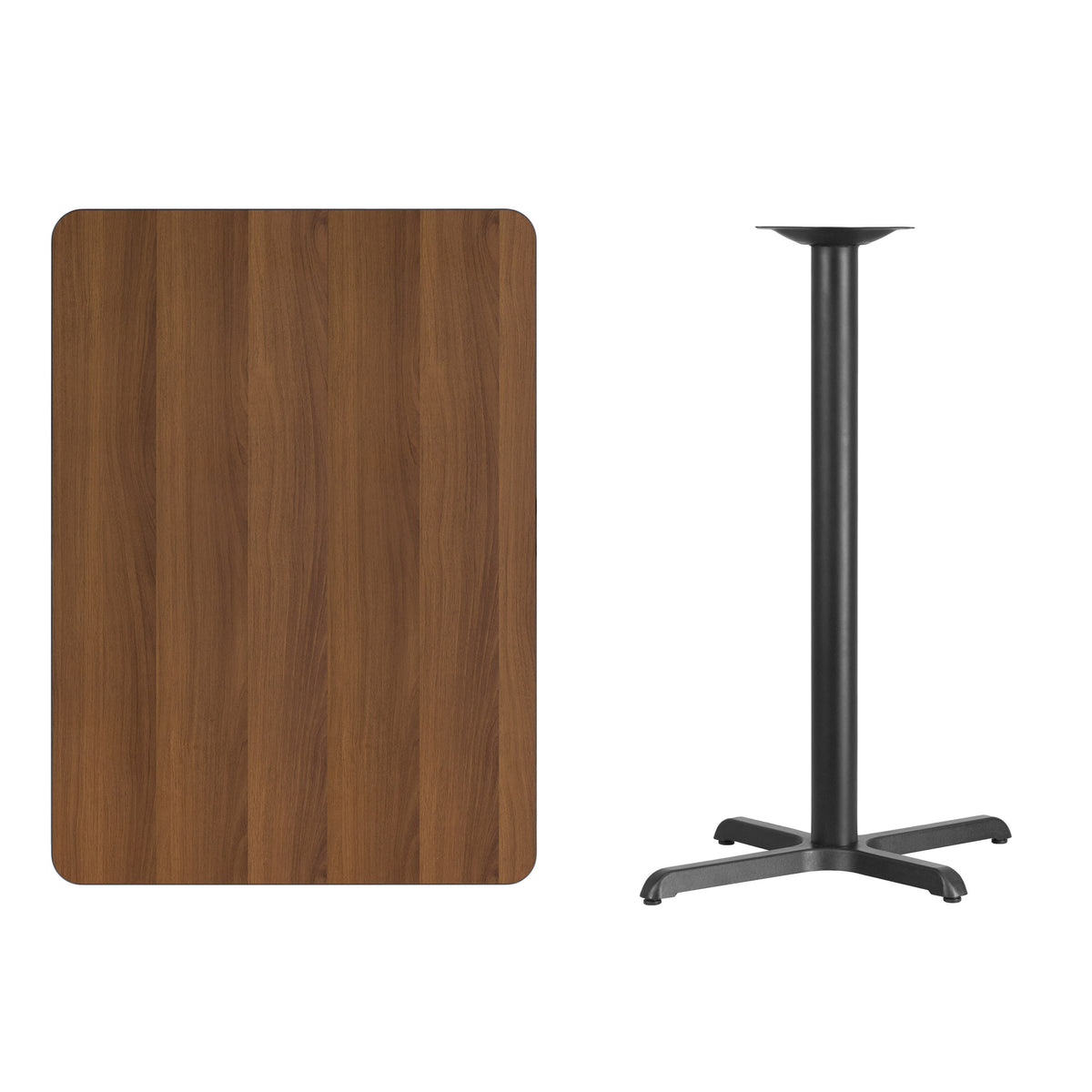 Walnut |#| 30inch x 42inch Rectangular Laminate Table Top & 23.5x29.5 Bar Height Table Base