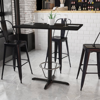 30'' x 42'' Rectangular Laminate Table Top with 23.5'' x 29.5'' Bar Height Table Base and Foot Ring - View 2