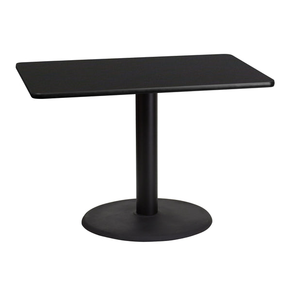 Black |#| 30inch x 42inch Rectangular Black Laminate Table Top with 24inch Round Table Height Base