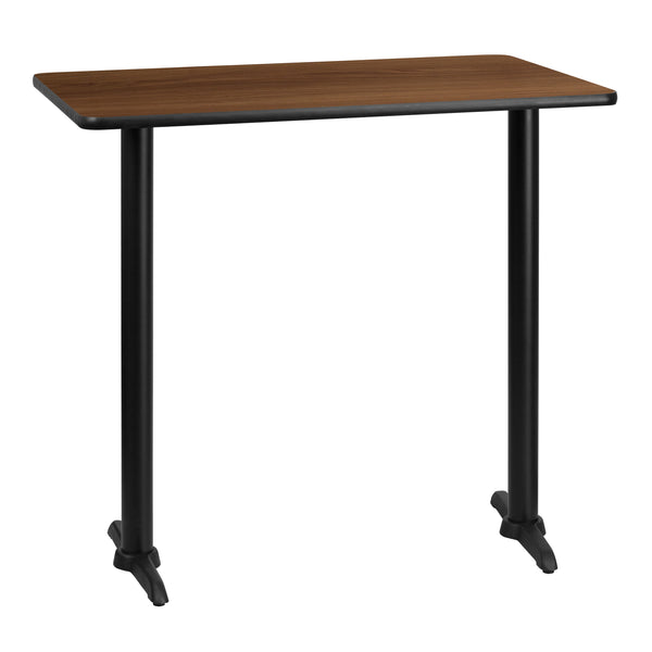 Walnut |#| 30x42 Rectangular Walnut Laminate Table Top & 5inch x 22inch Bar Height Table Bases