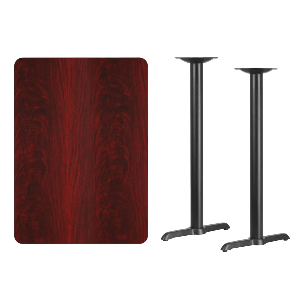 Mahogany |#| 30inch x 42inch Mahogany Laminate Table Top with 5inch x 22inch Bar Height Table Bases