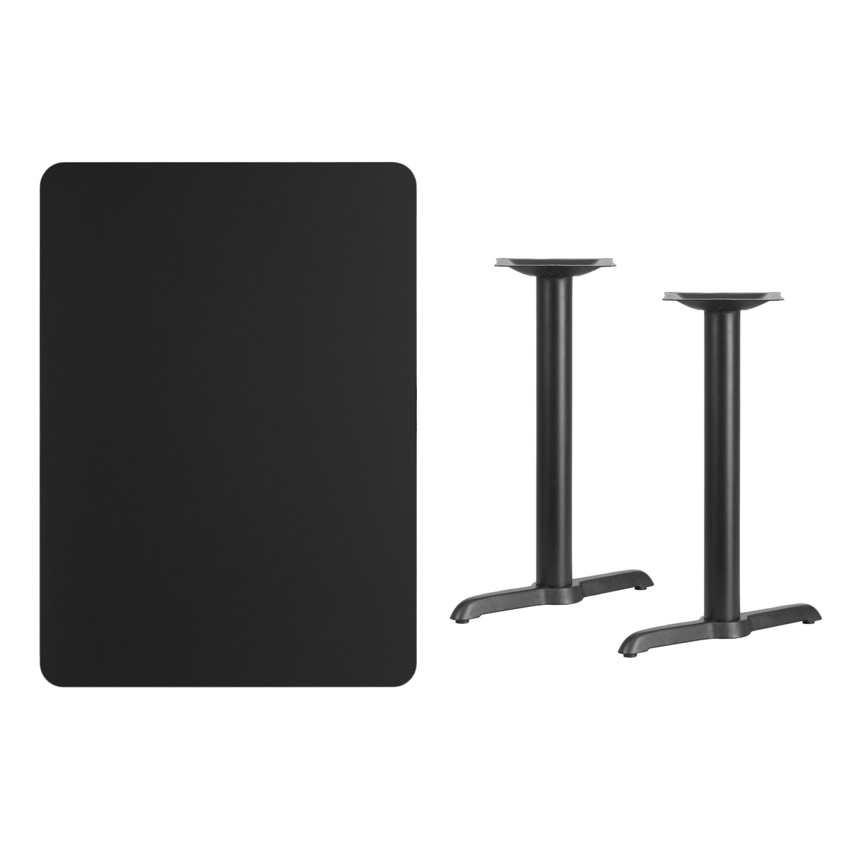 Black |#| 30inch x 42inch Rectangular Black Laminate Table Top with 5inch x 22 Table Height Bases