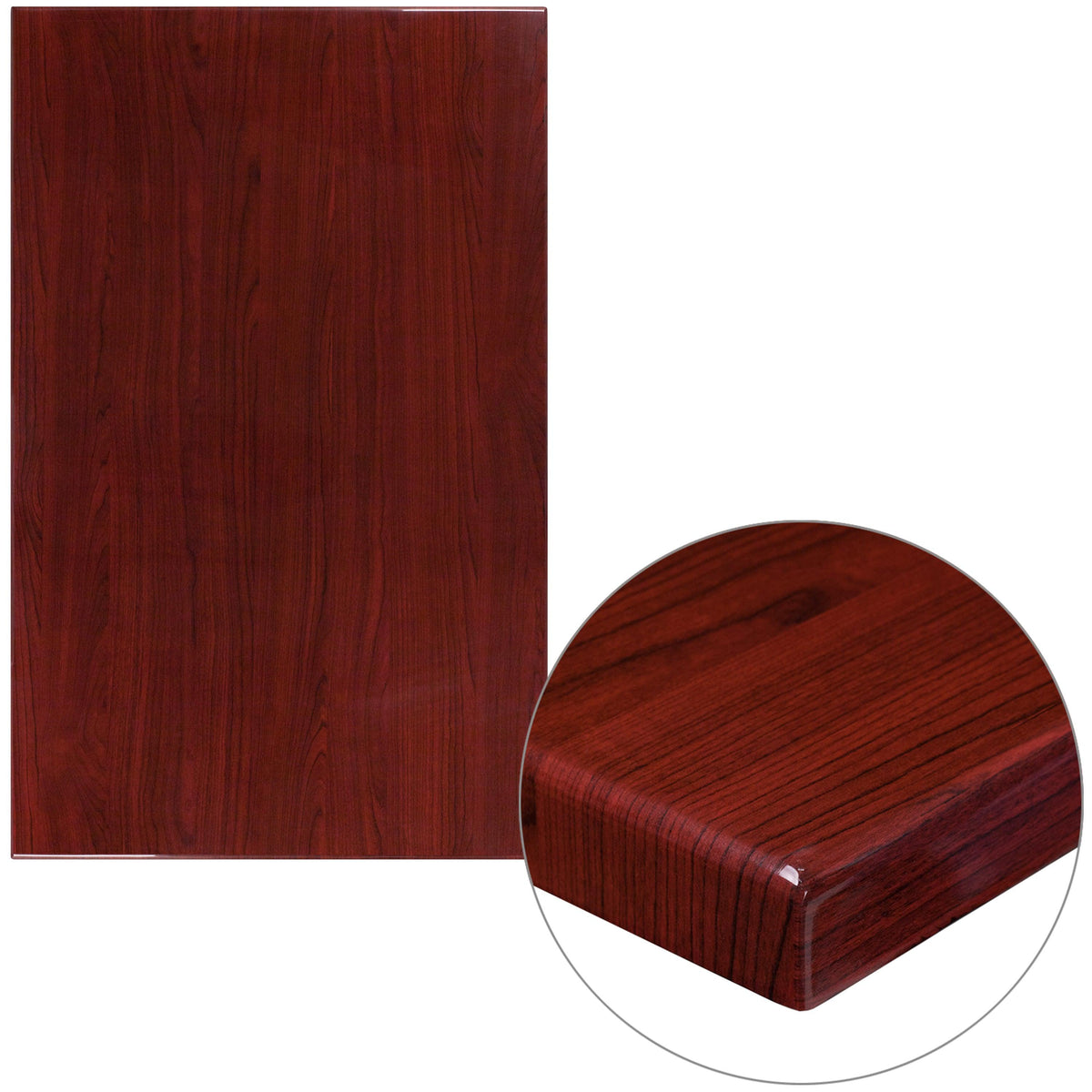 Mahogany |#| 30inch x 48inch Rectangular High-Gloss Mahogany Resin Table Top with 2inch Thick Edge