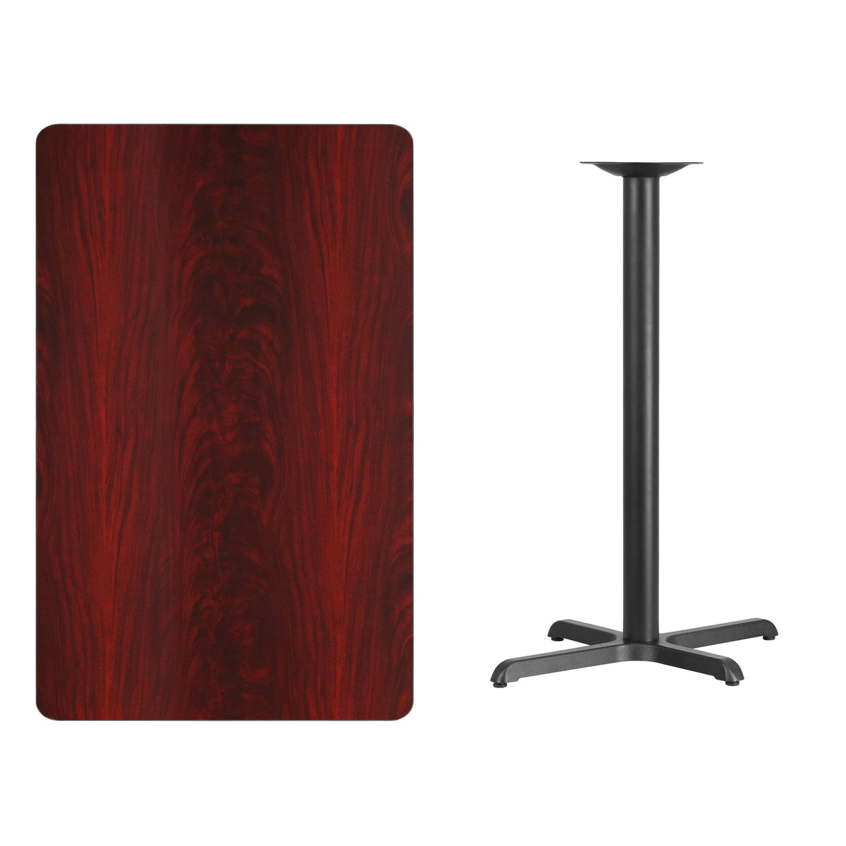 Mahogany |#| 30inch x 48inch Laminate Table Top with 23.5inch x 29.5inch Bar Height Table Base