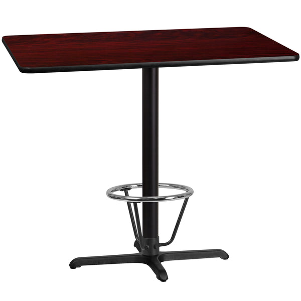 Mahogany |#| 30inch x 48inch Laminate Table Top & 23.5inch x 29.5inch Bar Height Base with Foot Ring
