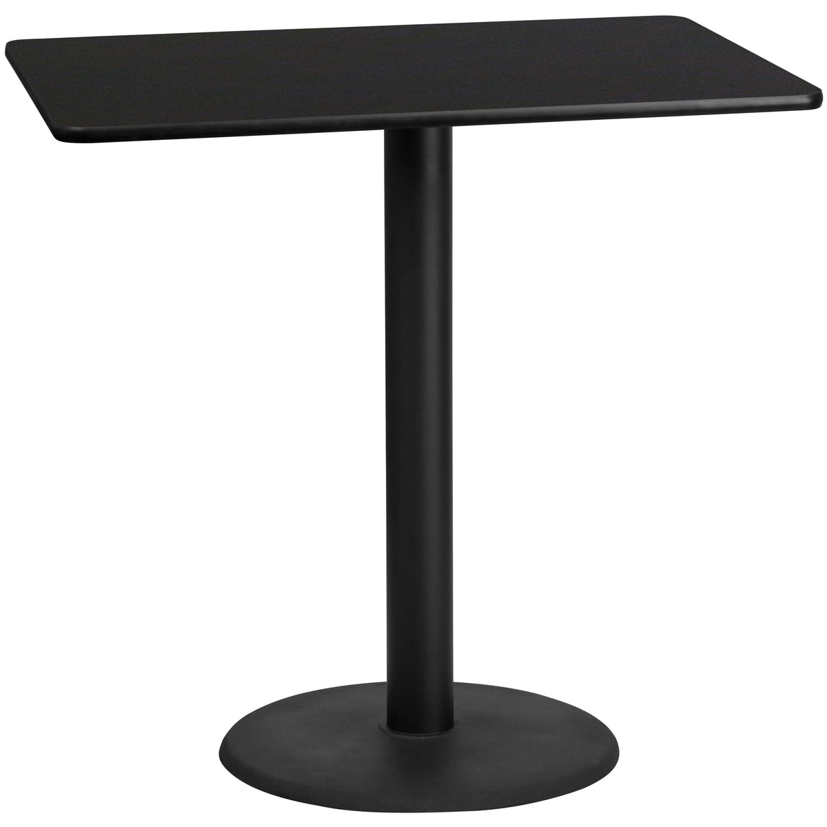 Black |#| 30inch x 48inch Rectangular Black Laminate Table Top & 24inch Round Bar Height Table Base