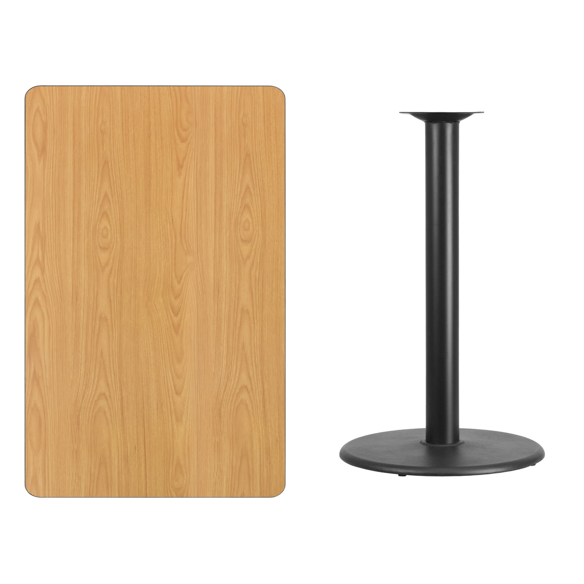 Natural |#| 30inch x 48inch Natural Laminate Table Top with 24inch Round Bar Height Table Base