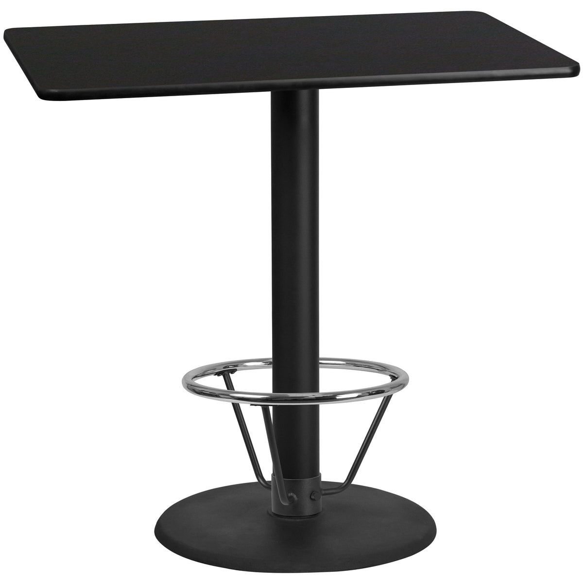 Black |#| 30inch x 48inch Rectangular Black Laminate Table Top & 24inch Round Bar Height Table Base