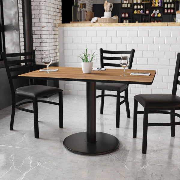 Walnut |#| 30inch x 48inch Rectangular Walnut Laminate Table Top & 24inch Round Table Height Base