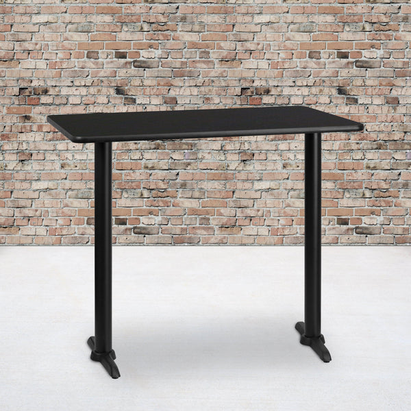 Black |#| 30inch x 48inch Rectangular Black Laminate Table Top & 5inch x 22inch Bar Height Table Bases