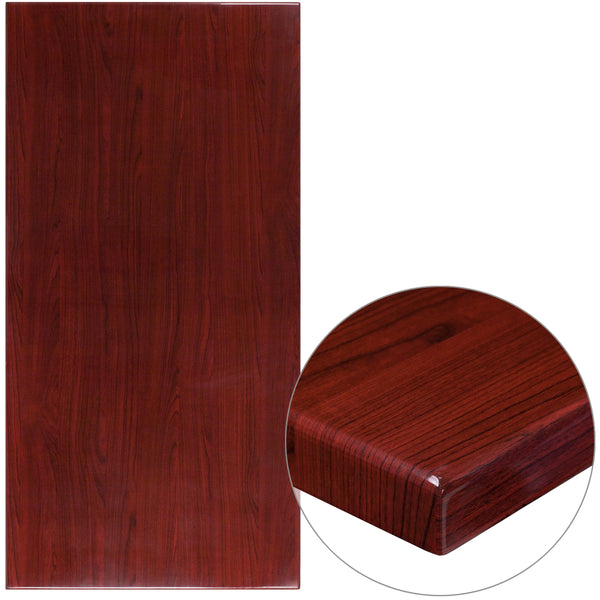 Mahogany |#| 30inch x 60inch Rectangular High-Gloss Mahogany Resin Table Top with 2inch Thick Edge