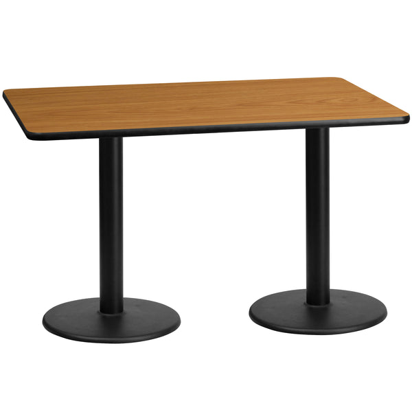 Natural |#| 30inch x 60inch Natural Laminate Table Top with 18inch Round Table Height Bases