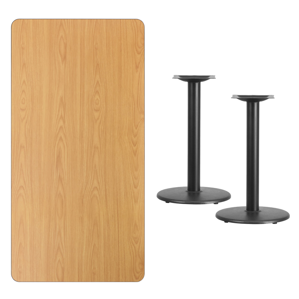 Natural |#| 30inch x 60inch Natural Laminate Table Top with 18inch Round Table Height Bases