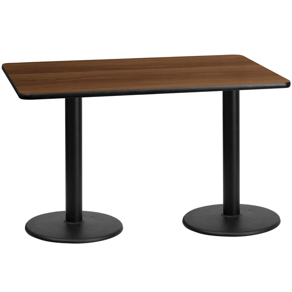 Walnut |#| 30inch x 60inch Rectangular Walnut Laminate Table Top & 18inch Round Table Height Bases