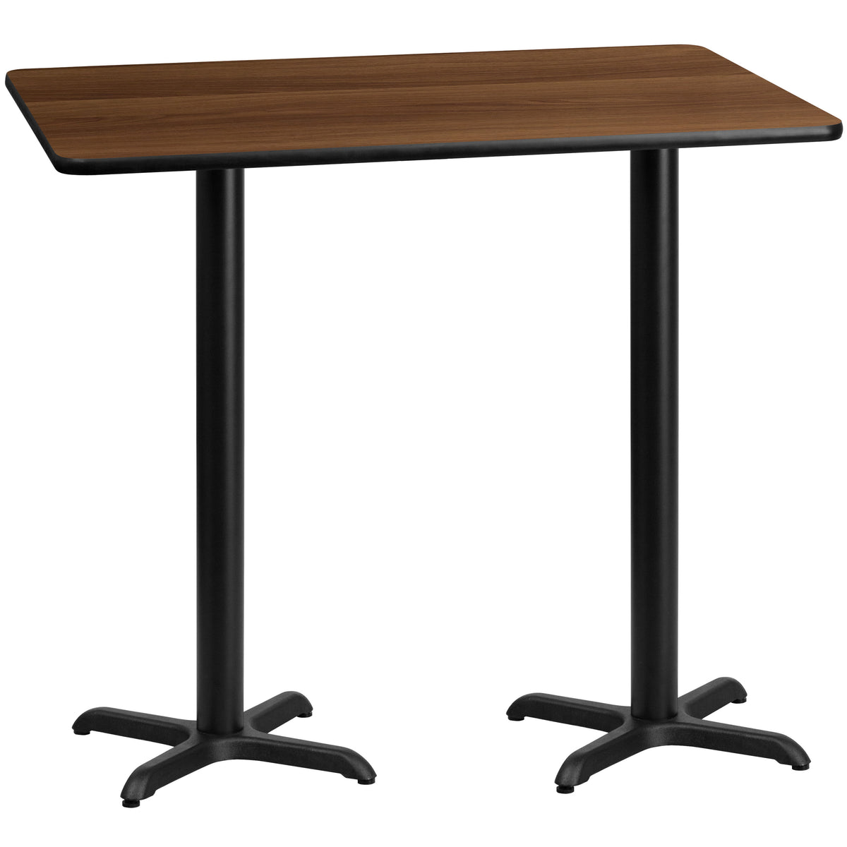 Walnut |#| 30x60 Rectangular Walnut Laminate Table Top & 22inch x 22inch Bar Height Table Bases