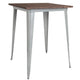 Silver |#| 31.5inch Square Silver Metal Indoor Bar Height Table with Walnut Rustic Wood Top