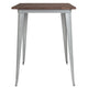 Silver |#| 31.5inch Square Silver Metal Indoor Bar Height Table with Walnut Rustic Wood Top