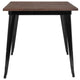 Black |#| 31.5inch Square Black Metal Indoor Table with Walnut Rustic Wood Top - Café Table