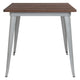 Silver |#| 31.5inch Square Silver Metal Indoor Table with Walnut Rustic Wood Top - Café Table
