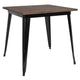 Black |#| 31.5inch Square Black Metal Indoor Table with Walnut Rustic Wood Top - Café Table